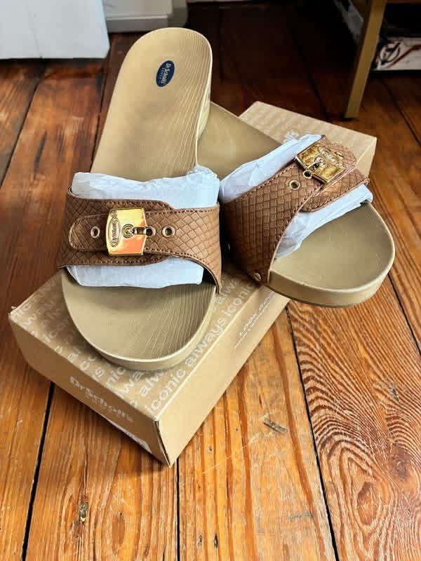 Dr. Scholls The Original Wooden Sandals Size 10 Tan Classic New