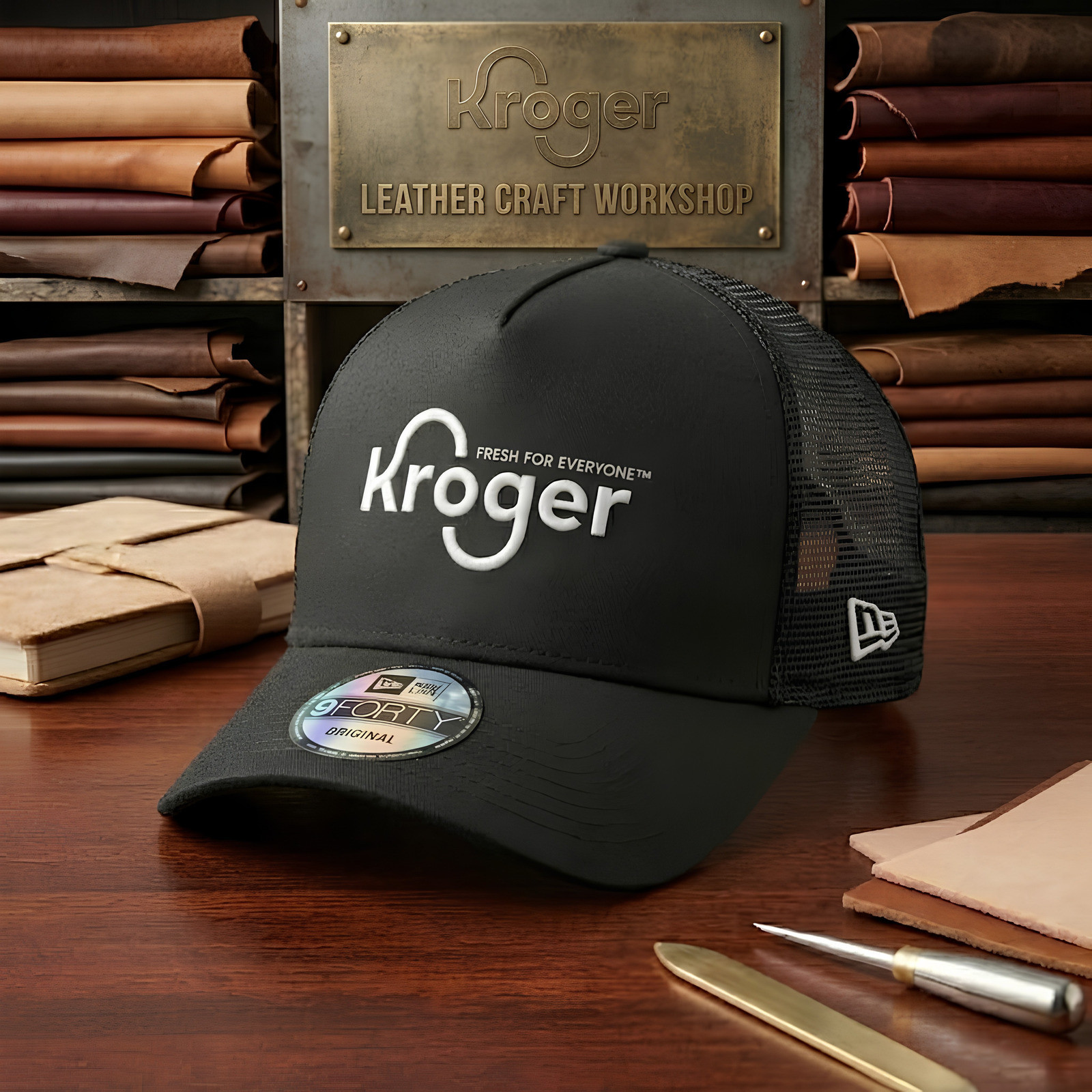 Kroger logo Embroidered 9FORTY Hat Black Mesh Trucker Cap Adjustable