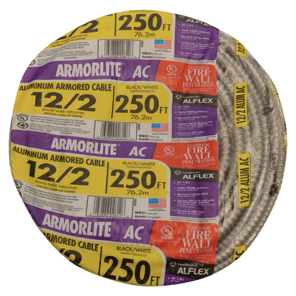 Southwire Armorlite 250-ft 12 / 2 Solid Aluminum BX/AC Armored Cable|13099