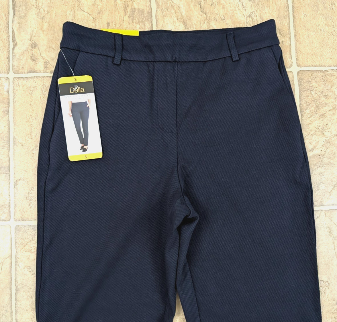 New Dalia sz S Ponte Knit Pants navy blue pull on stretchy tummy control 3545
