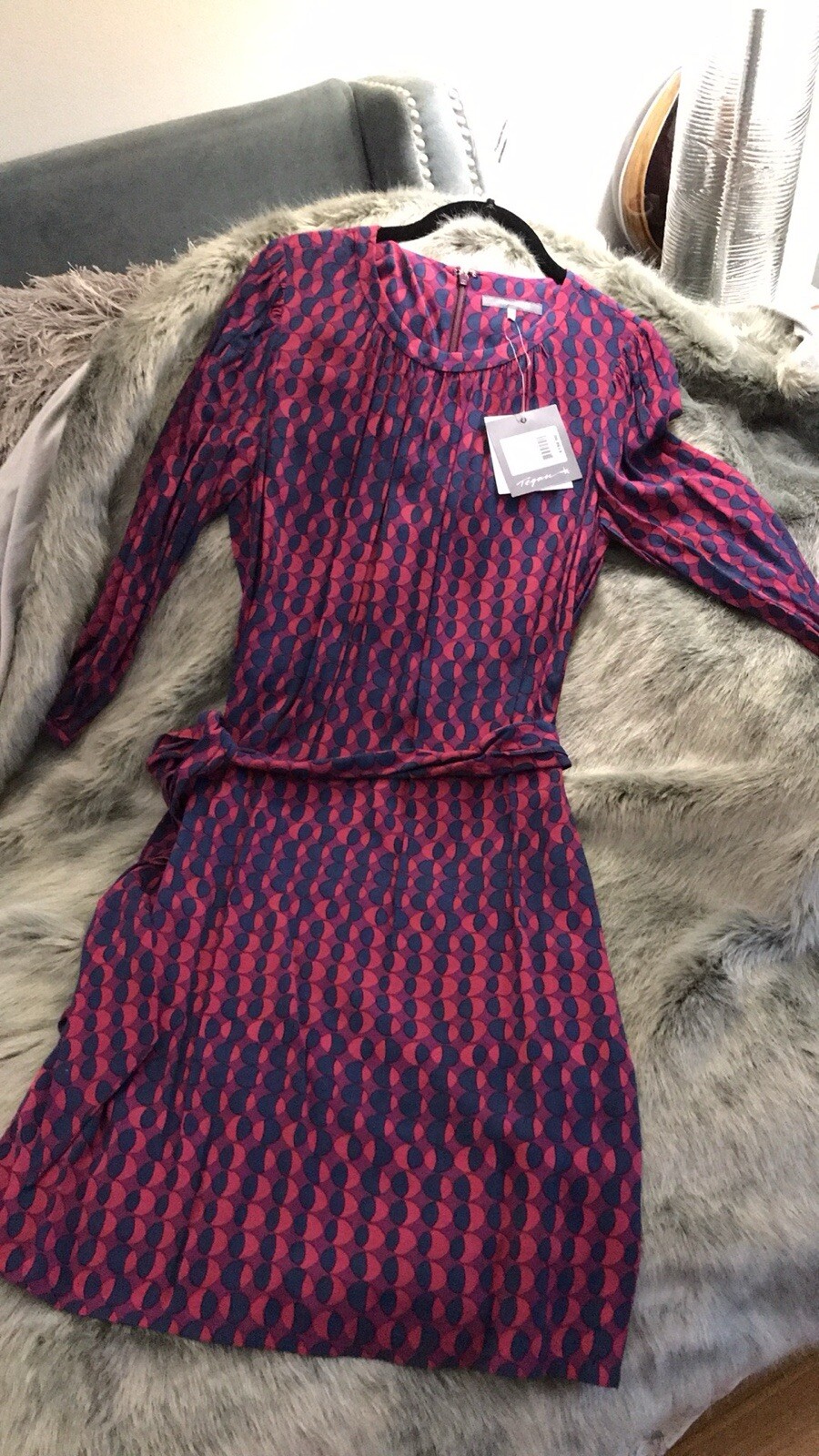 Tegan “Tiddly Winks” Belted Shift Dress, Size 8 (UK) = Size 0 (US), Multicolor,
