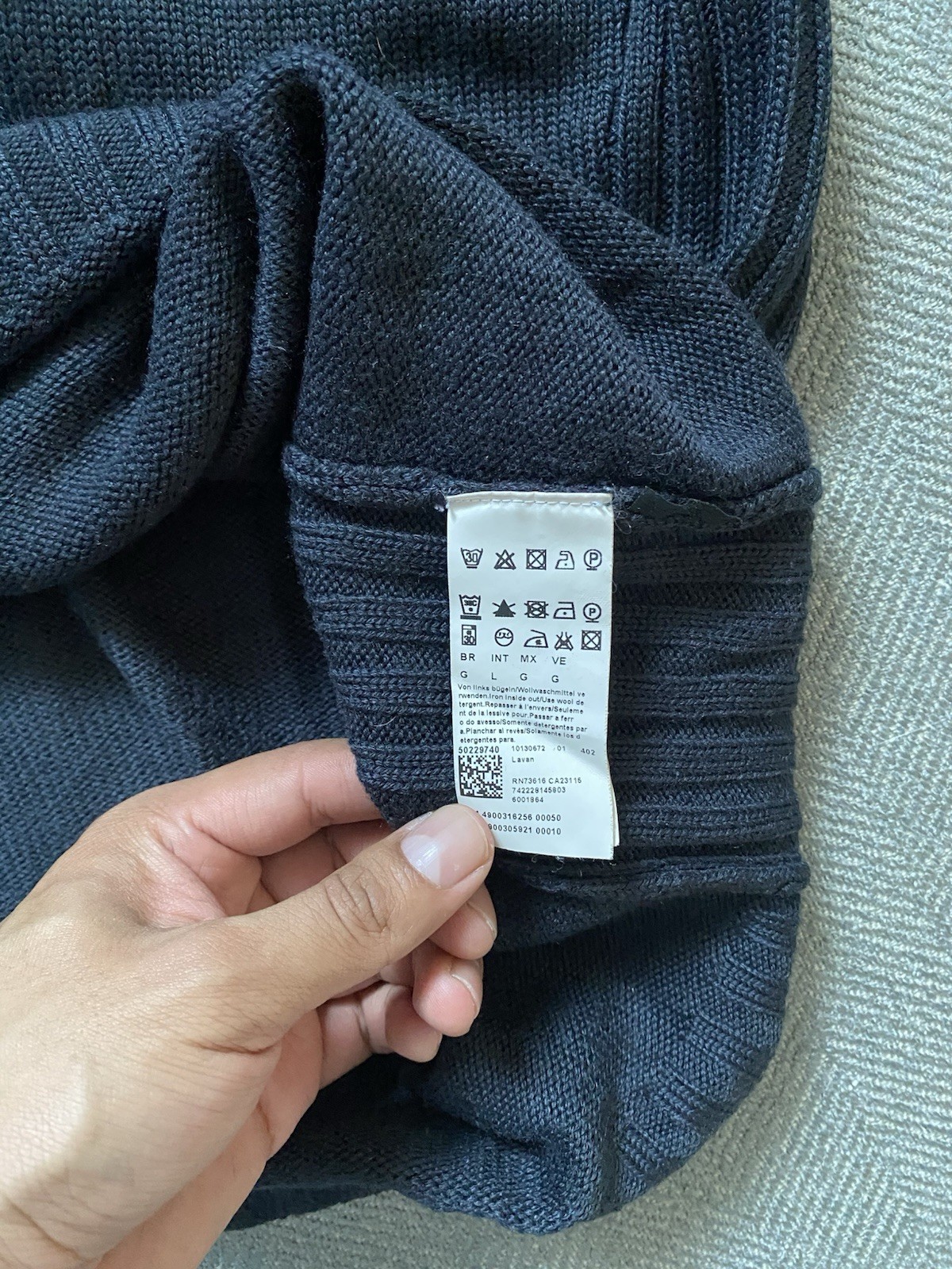 Hugo Boss Sweater Mens L Navy Quarter Zip Wool Elbow Patch Knit