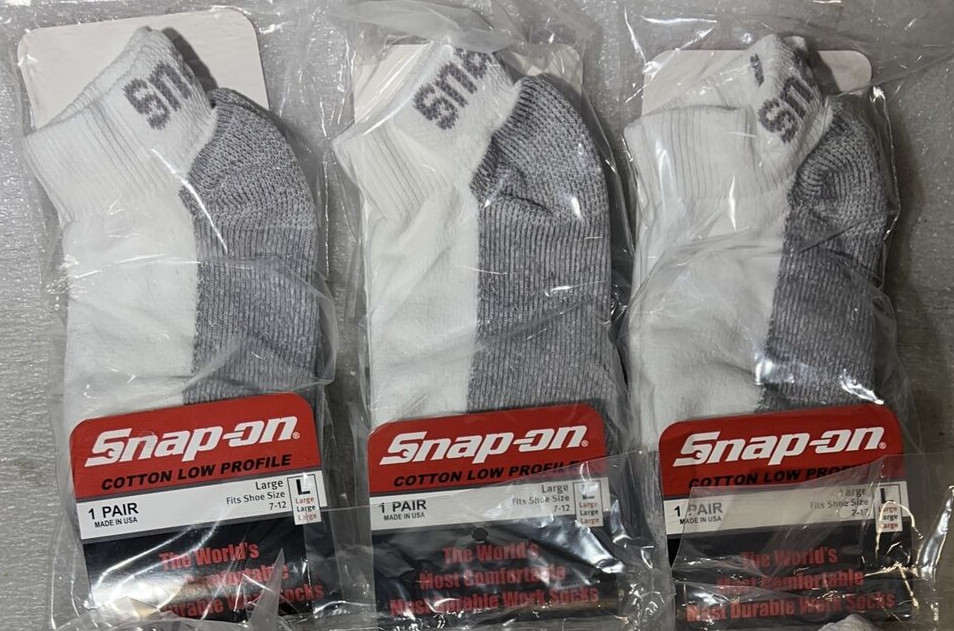 WHITE Snap-On LOW PROFILE Socks Large (7-12) MADE IN USA! *3 Pairs*