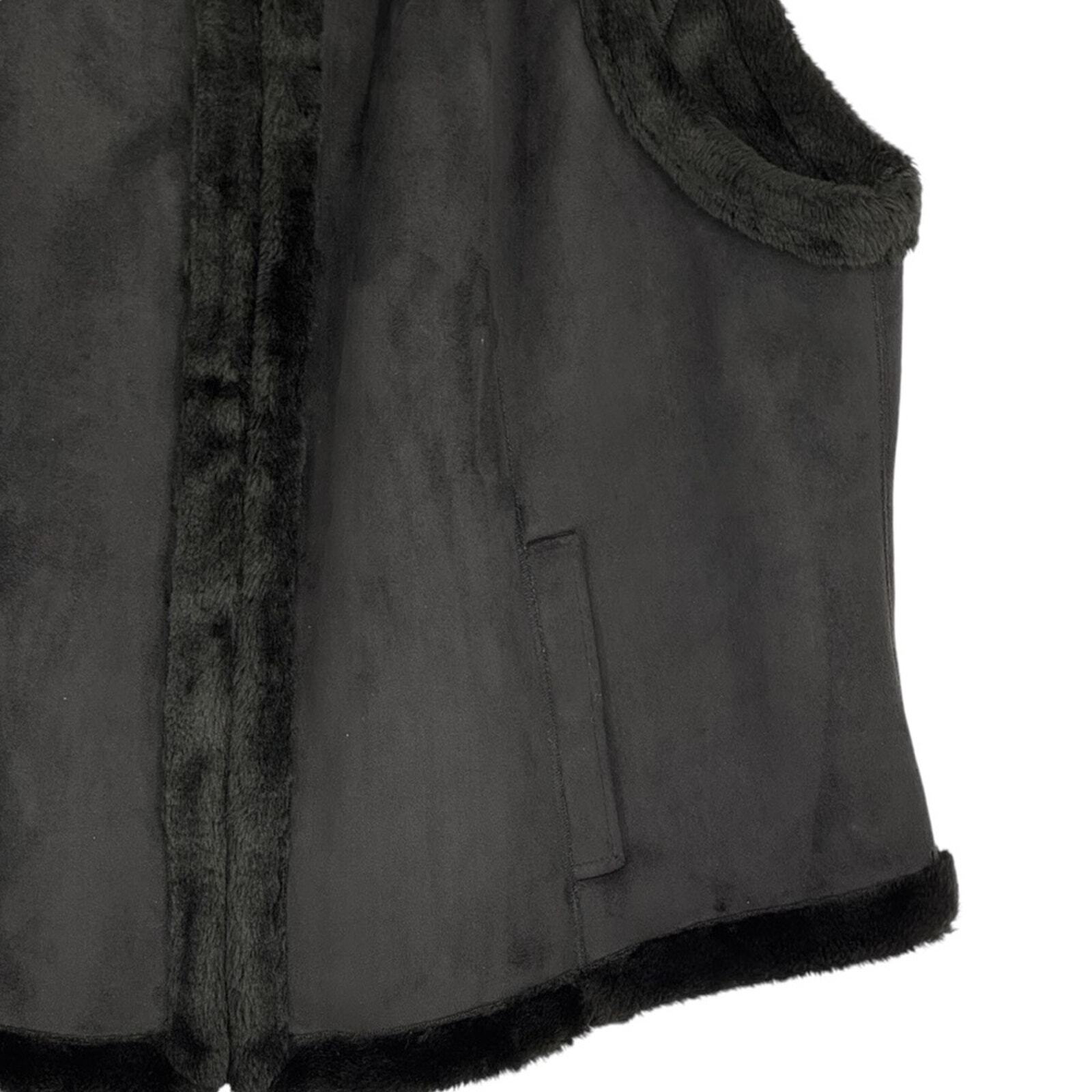 Chaps Size 2X Black Acrylic/Polyester Faux Suede w Faux Fur Trim/Lining Vest.