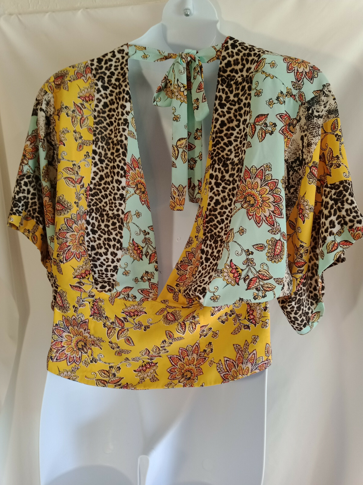 NEW 2X New York & Co XXL Top Animal Print Multi Media Kimono Cut Blouse Mustard