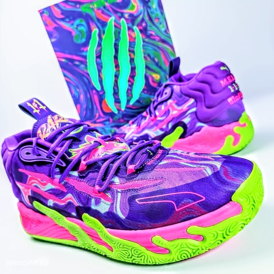 Puma MB.03 US 16 Men’s Purple Green Pink Basketball LaMelo Toxic 378916 01 New
