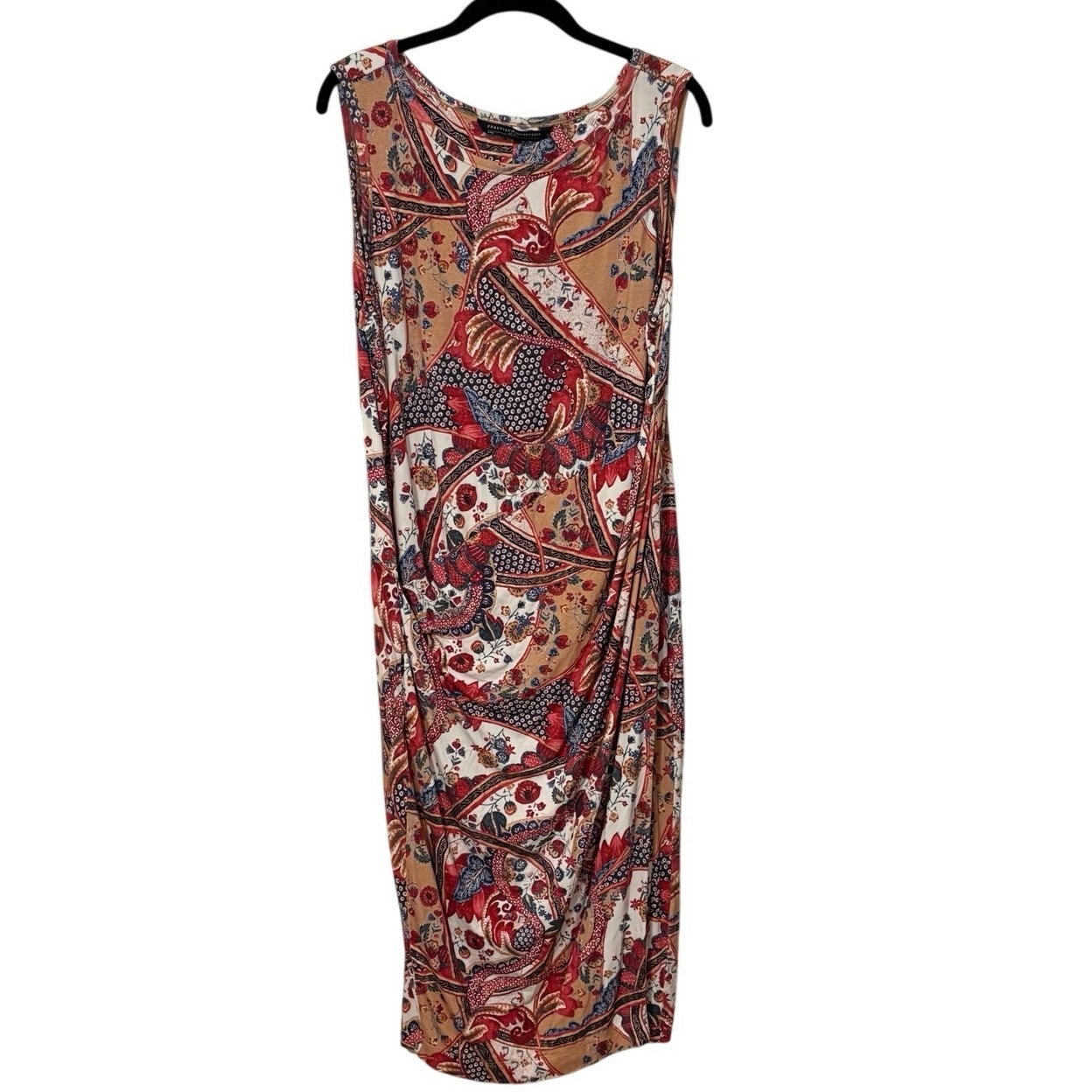 Peruvian Connection Red White Paisley Print Ruched Midi Dress Size Large