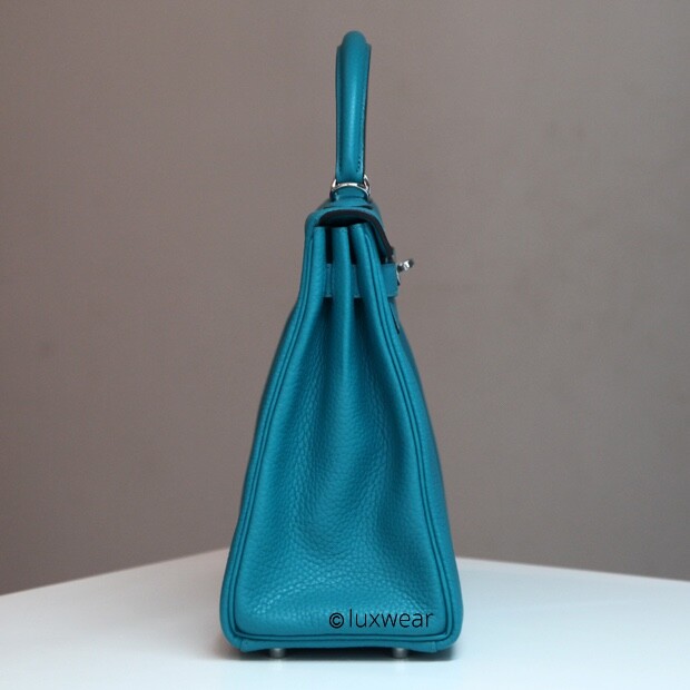 HERMES KELLY Paon Blue 32cm with silver hardware