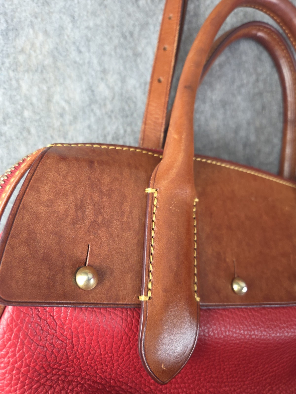 DOONEY & BOURKE Vintage All Weather Red Pebbled & Brown Leather Satchel Purse