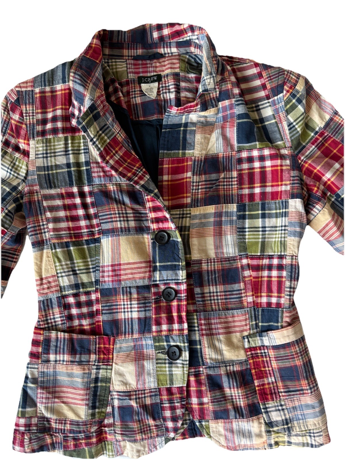 J.CREW Multicolor Plaid Blazer Jacket Button Front Collared Lined Pockets M