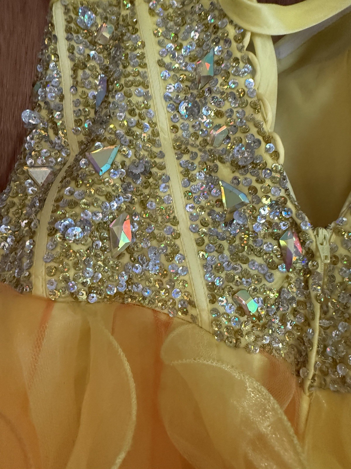 Alyce Paris Yellow Strapless Beaded Sequin Organza Corset Ballgown 14