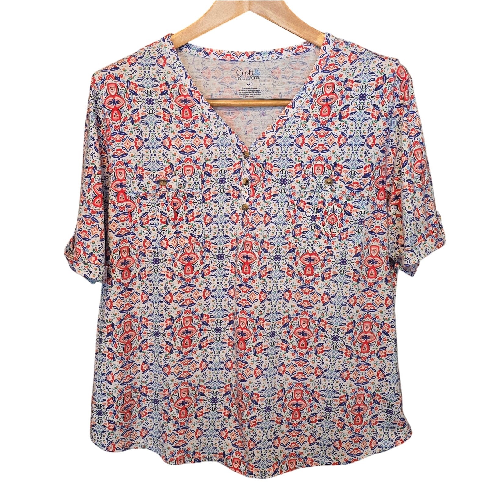 Croft & Barrow Top Womens Plus Size XXL Multicolor Short Sleeve Stretch Colorful