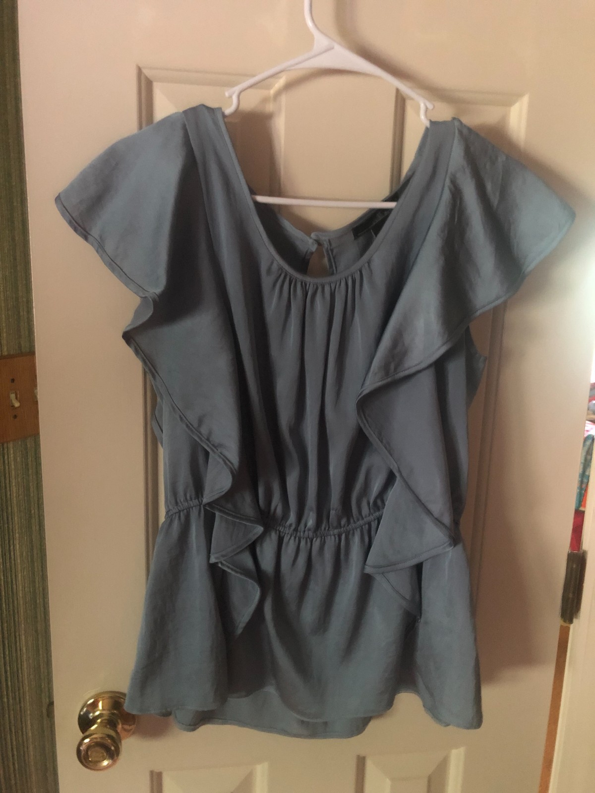 Womens Slate Blue flutter Sleeved Top Sz.Lg