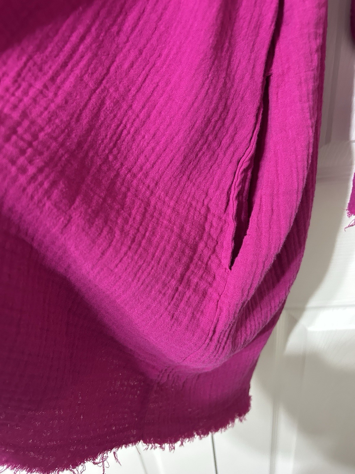 ZENANA Muslin Gauze Button Down Shirt Tunic Magenta Purple Cotton Pockets Size L
