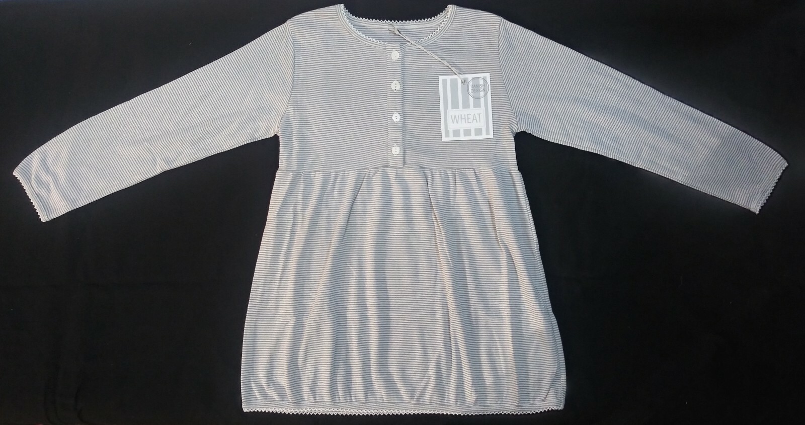 New Wheat Danish Design Girls Pyjama Set Size 6 Gray Stripe 100% Cotton