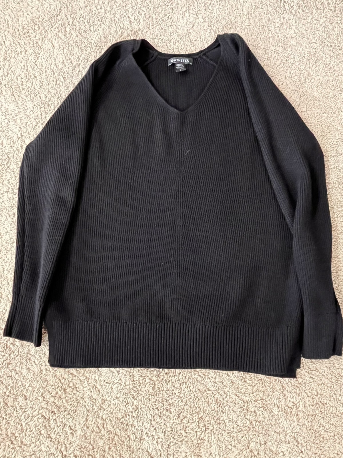 ATHLETA Hanover V- Neck Sweater Small BLACK Ribbed Womens NWOT