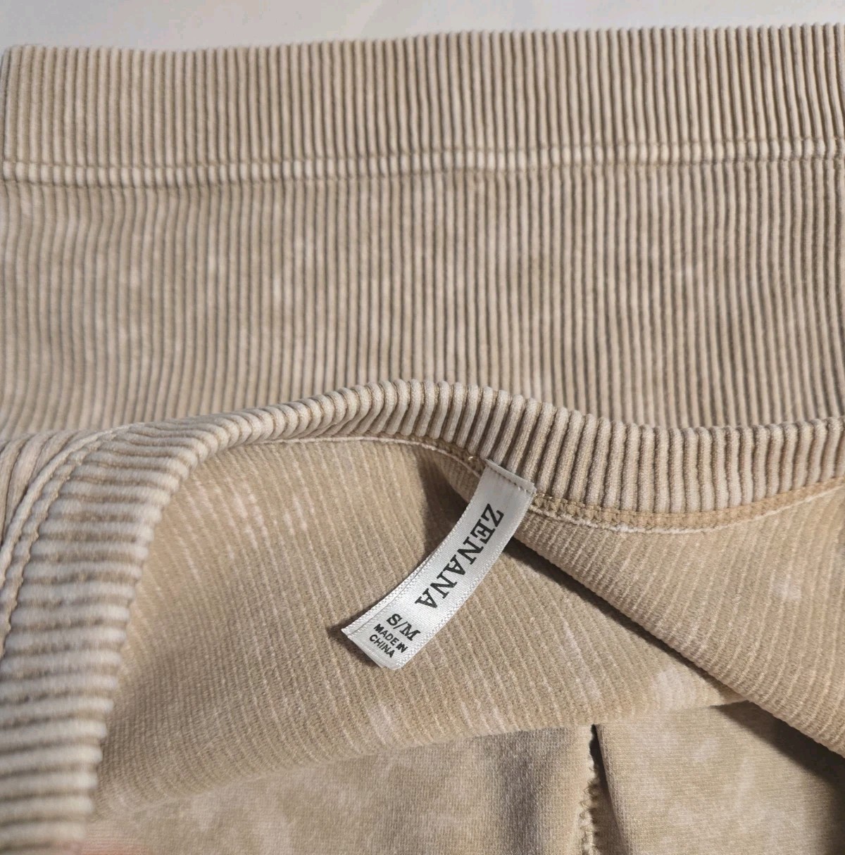 New ZENANA Ribbed STONE WASHED Padded Brami ASH MOCHA NTW-6307A Sz S/M