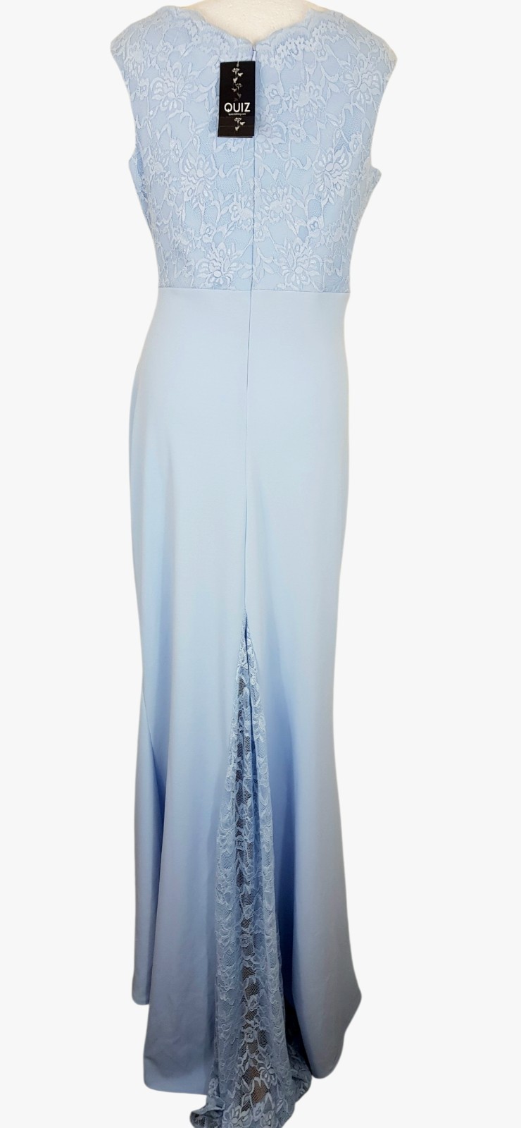 New Quiz Pale Blue Bardot Fishtail Lace Maxi Dress Size 16 RRP £69.99