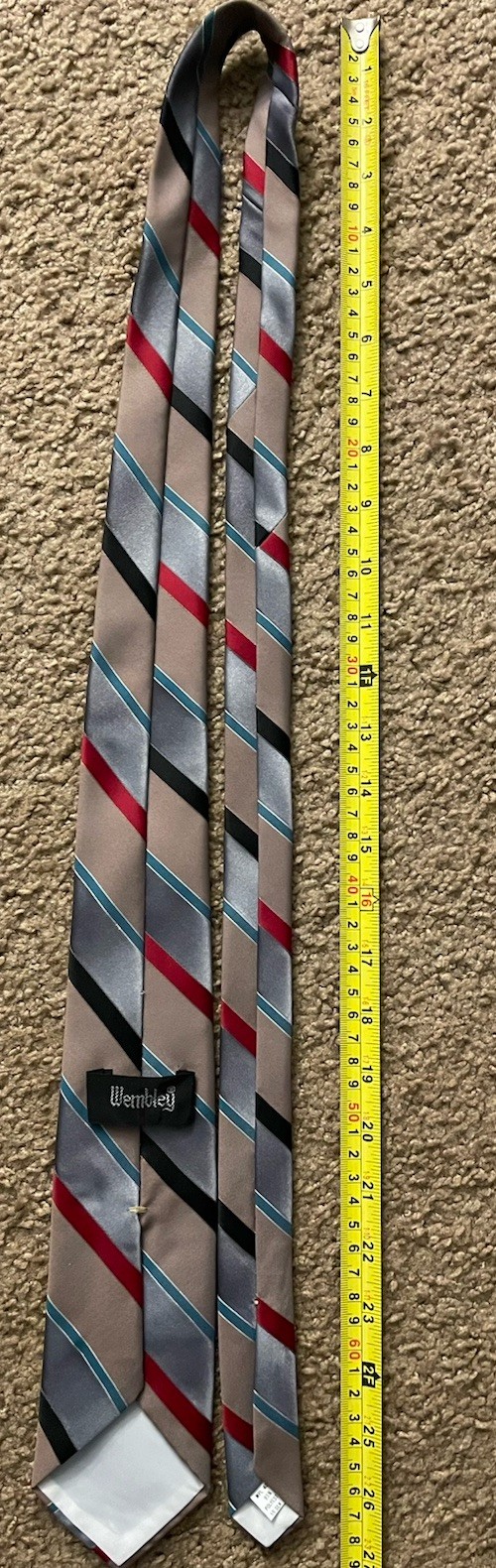 Wemlon Wembley Neckwear Tie Multicolor Silver Red Teal Diagonal Striped AOP JBHS