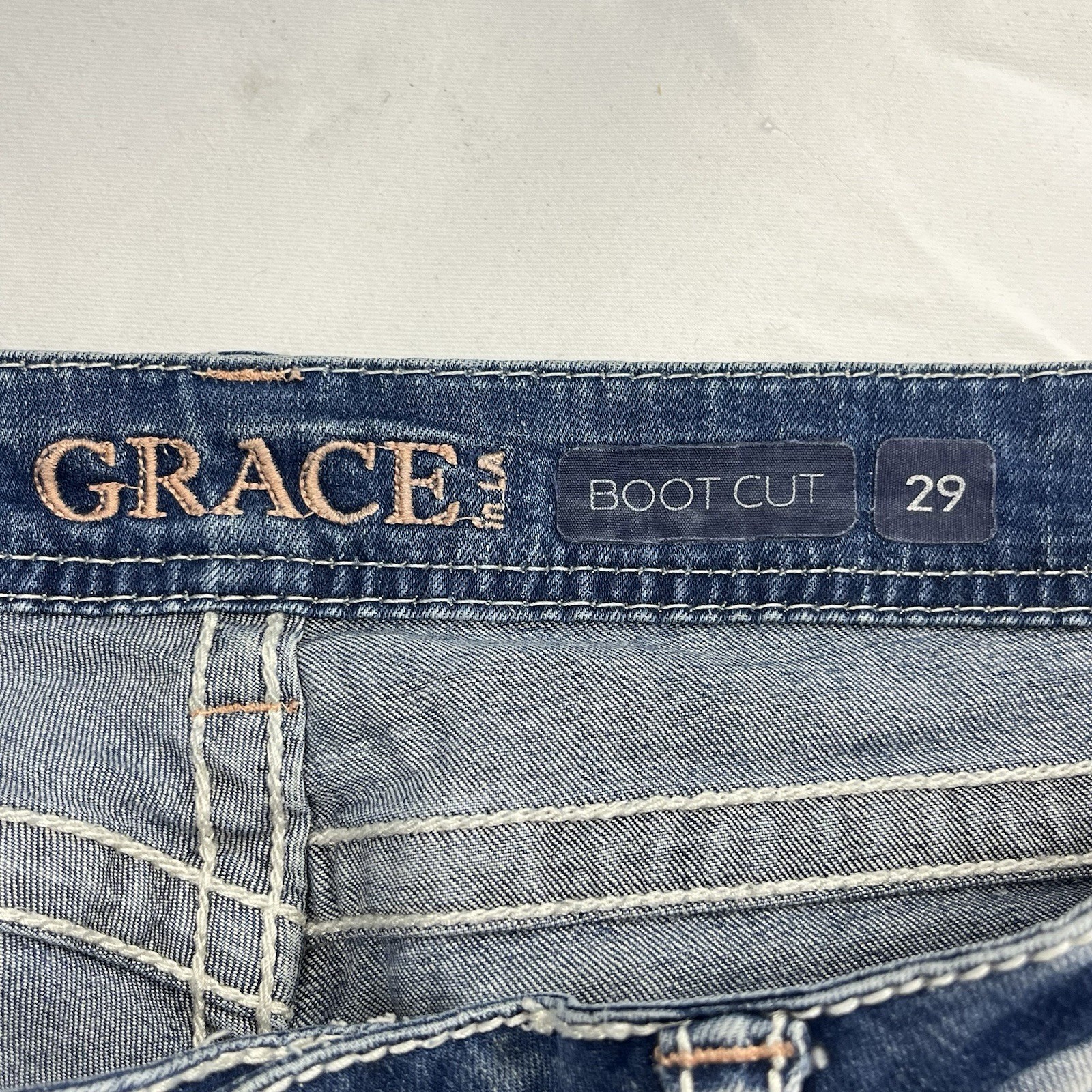 Grace in LA Womens 29 Embellished Jeans Bootcut Dreamcatcher Feathers Rhinestone