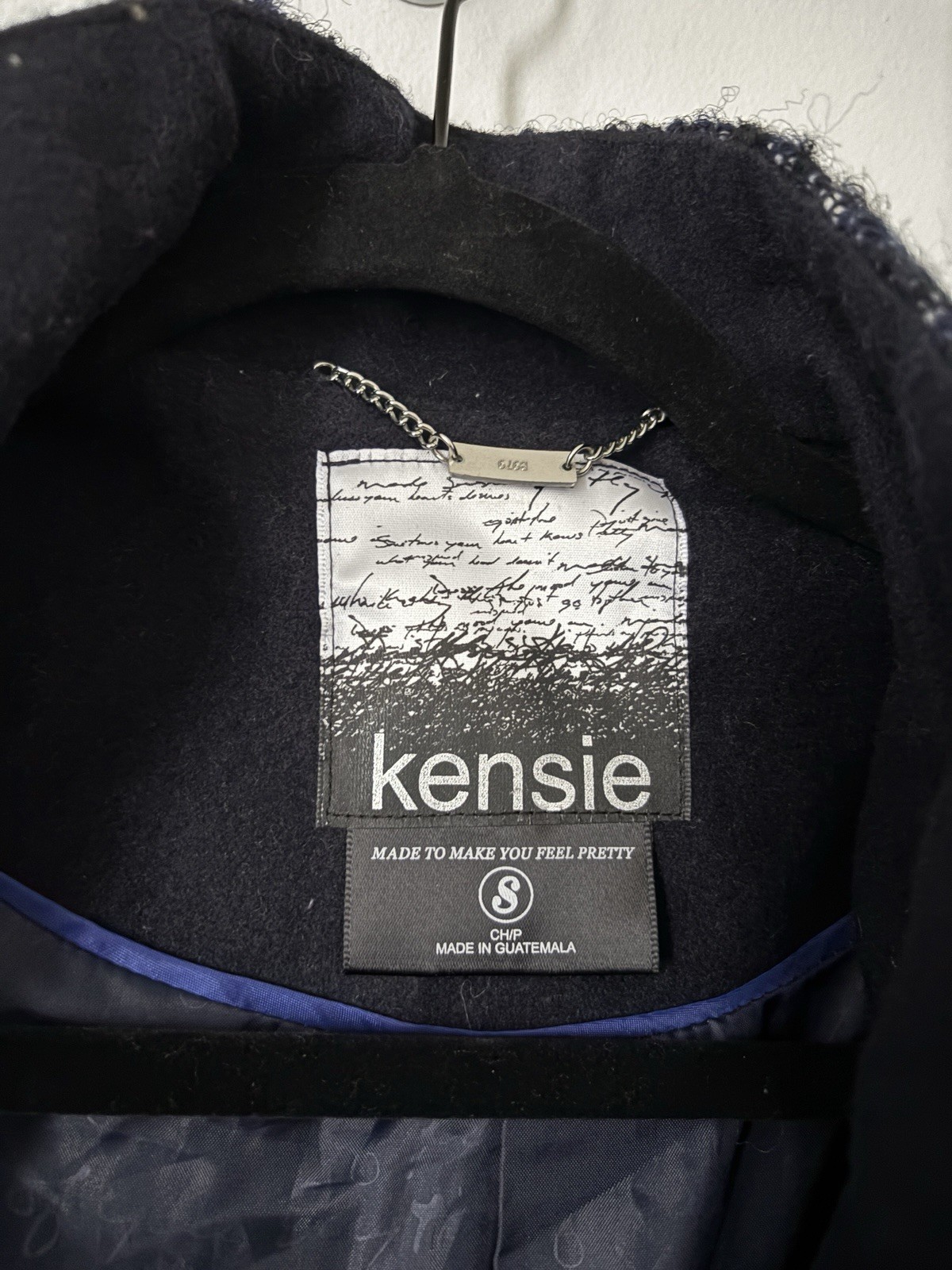 Kensie Women’s Blue/Black Pea Coat S Regular Mid-Length Button Front Lined