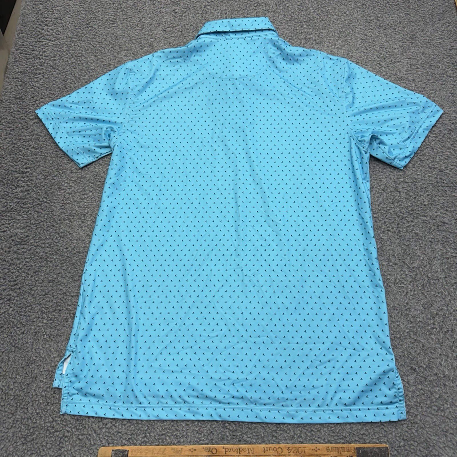 Peter Millar Summer Comfort Polo Shirt Large Sharks Geometric Print Shark Fin