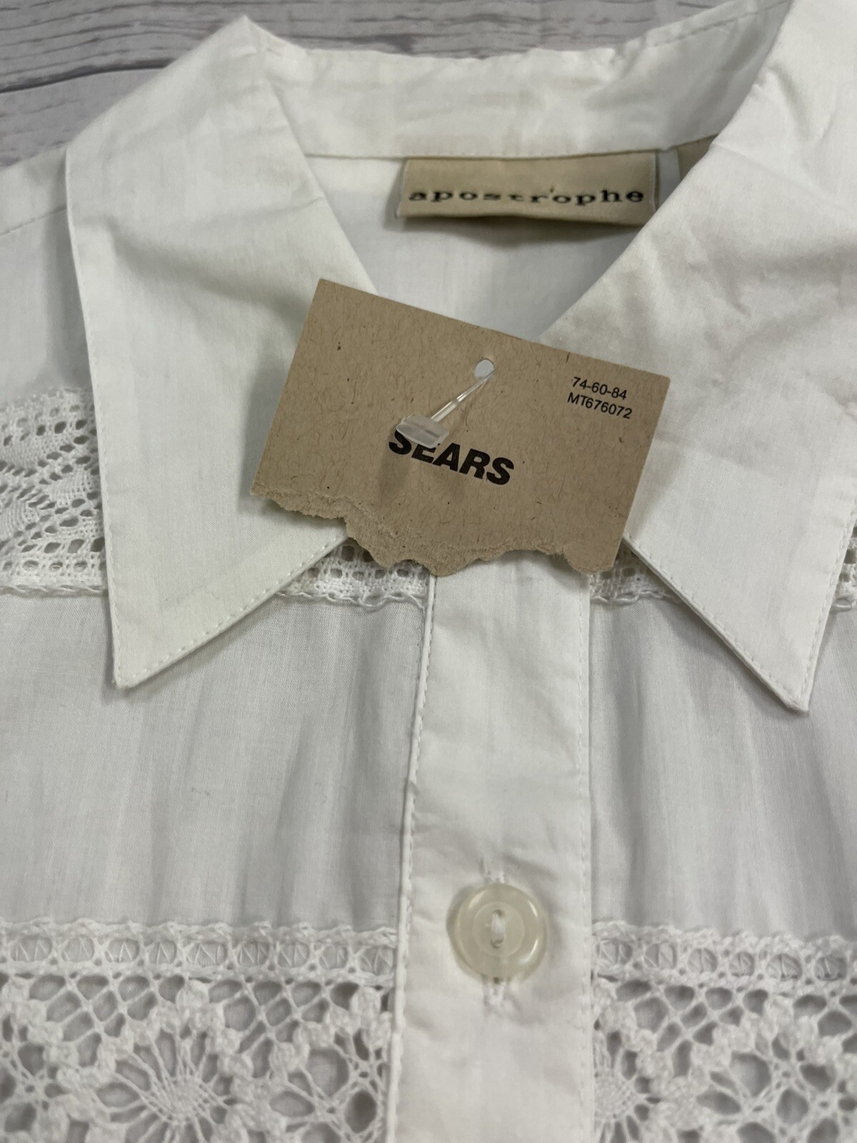 Apostrophe White Long Sleeve Button Up Lace Women’s Size 8