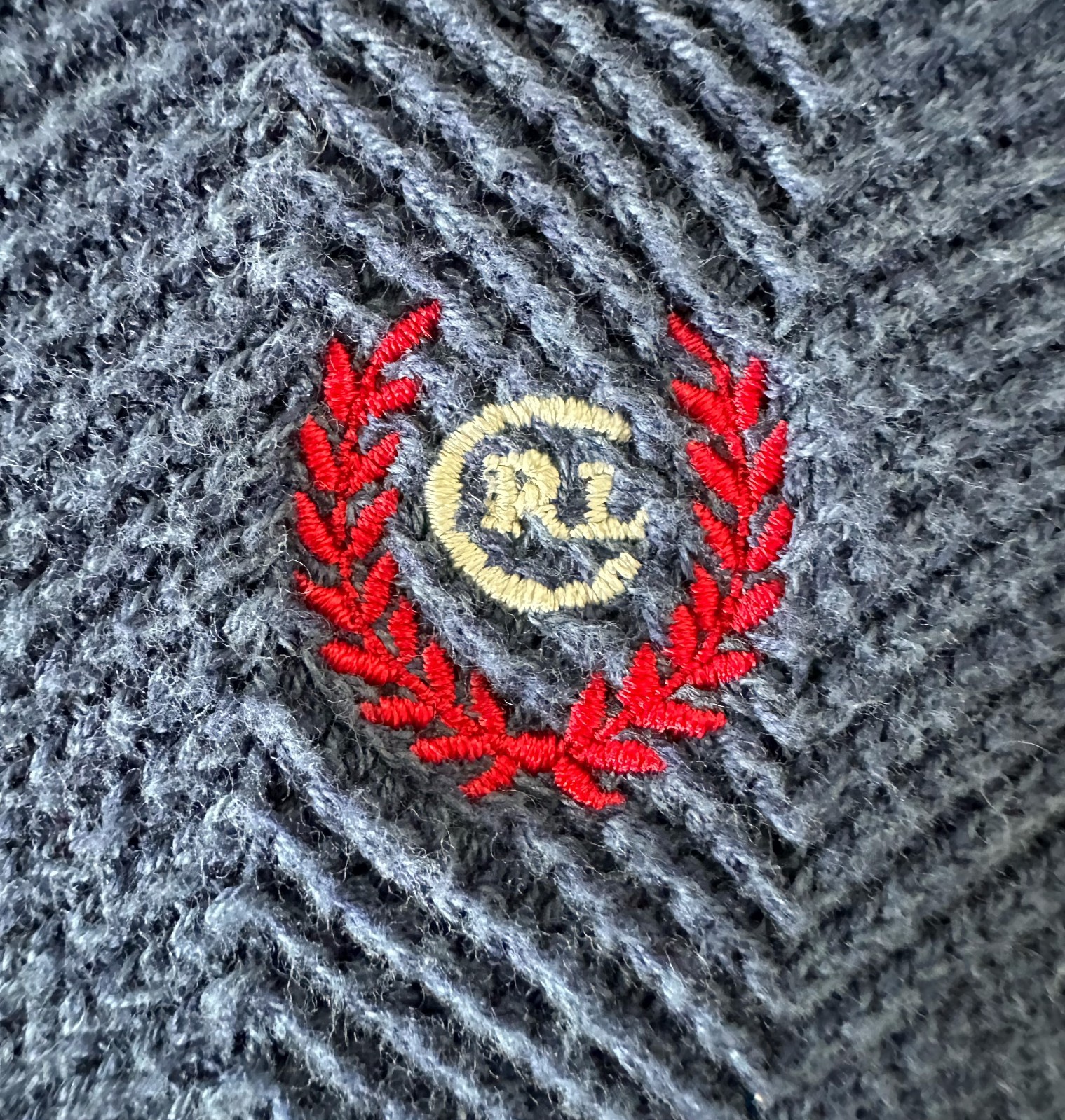 Chaps Ralph Lauren Mens Large Cotton Herringbone Sweater Blue Gray Crewneck