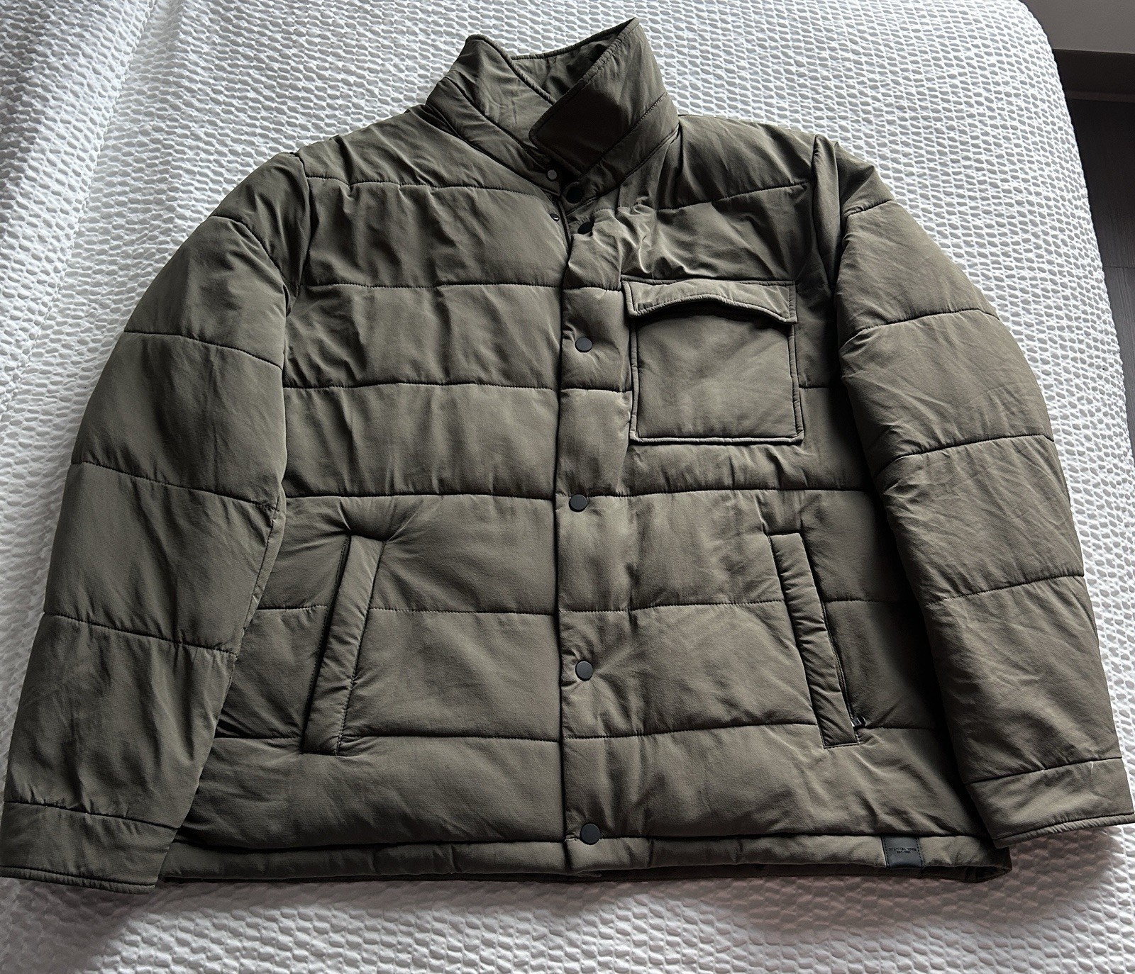 Michael Kors Men’s Quilted Puffer Jacket Olive Green Snap Button Size XL