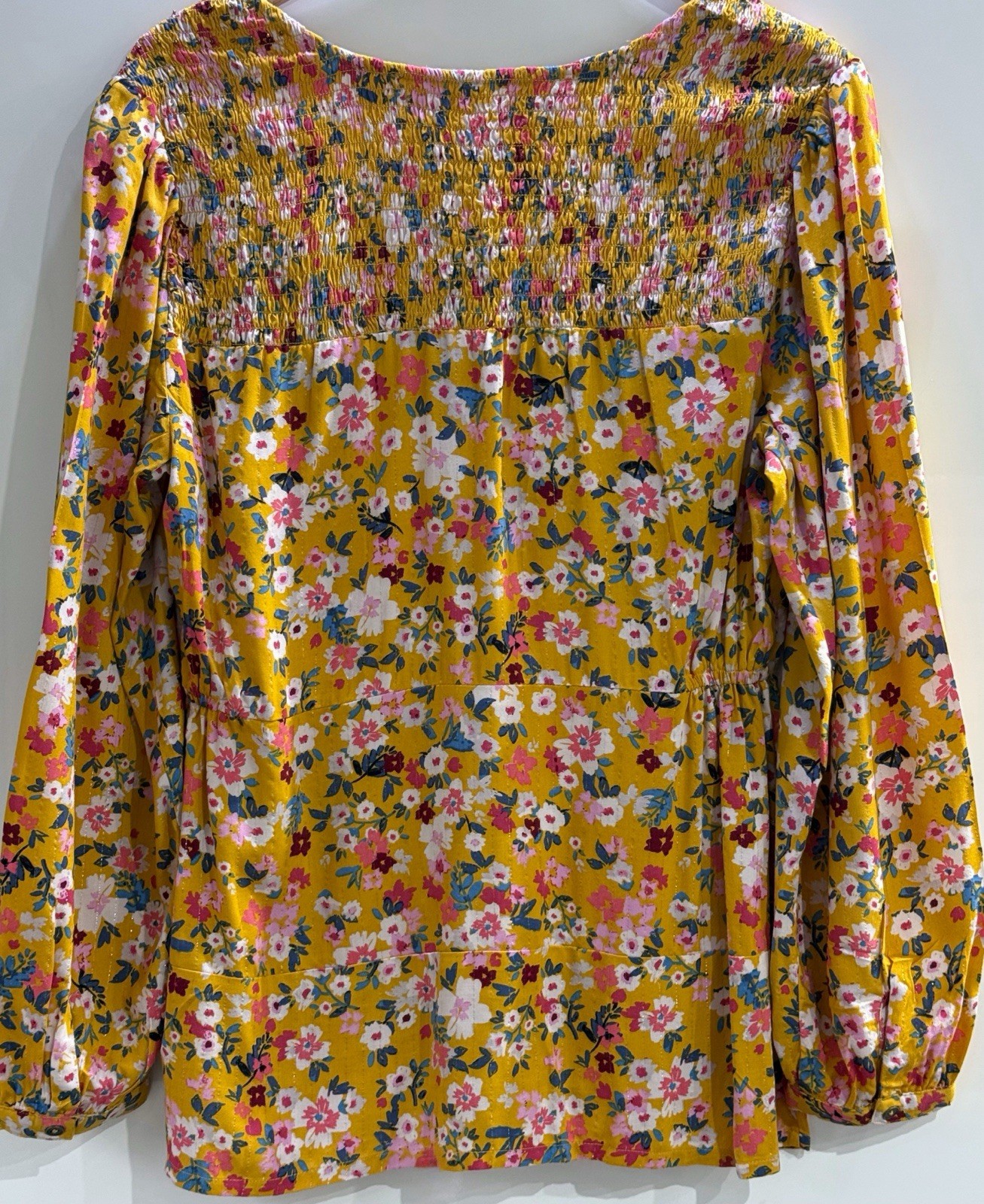 Monsoon Ditsy Floral Top Mustard Yellow Multi Size M UK 12/14 NWT