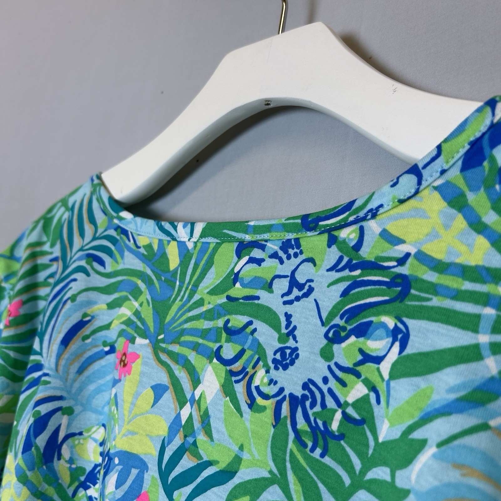 Lilly Pulitzer Dress Extra Large Blue Green Etta Short Sleeve Via Parigi Lions