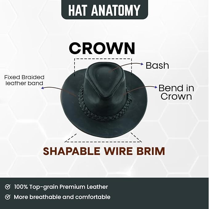 THUNDER Leather Cowboy Western Hat for Men and Women