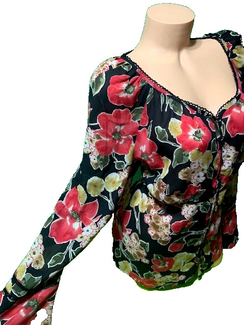 Venezia blouse 14/16 button-up Bell sleeves – Colorful – Lace insets NWOT