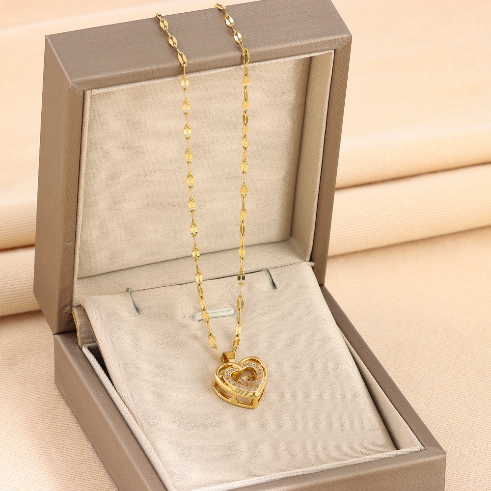 Double-layer Love Necklace With Rhinestones Titanium Steel Pendant Fashion Jewel