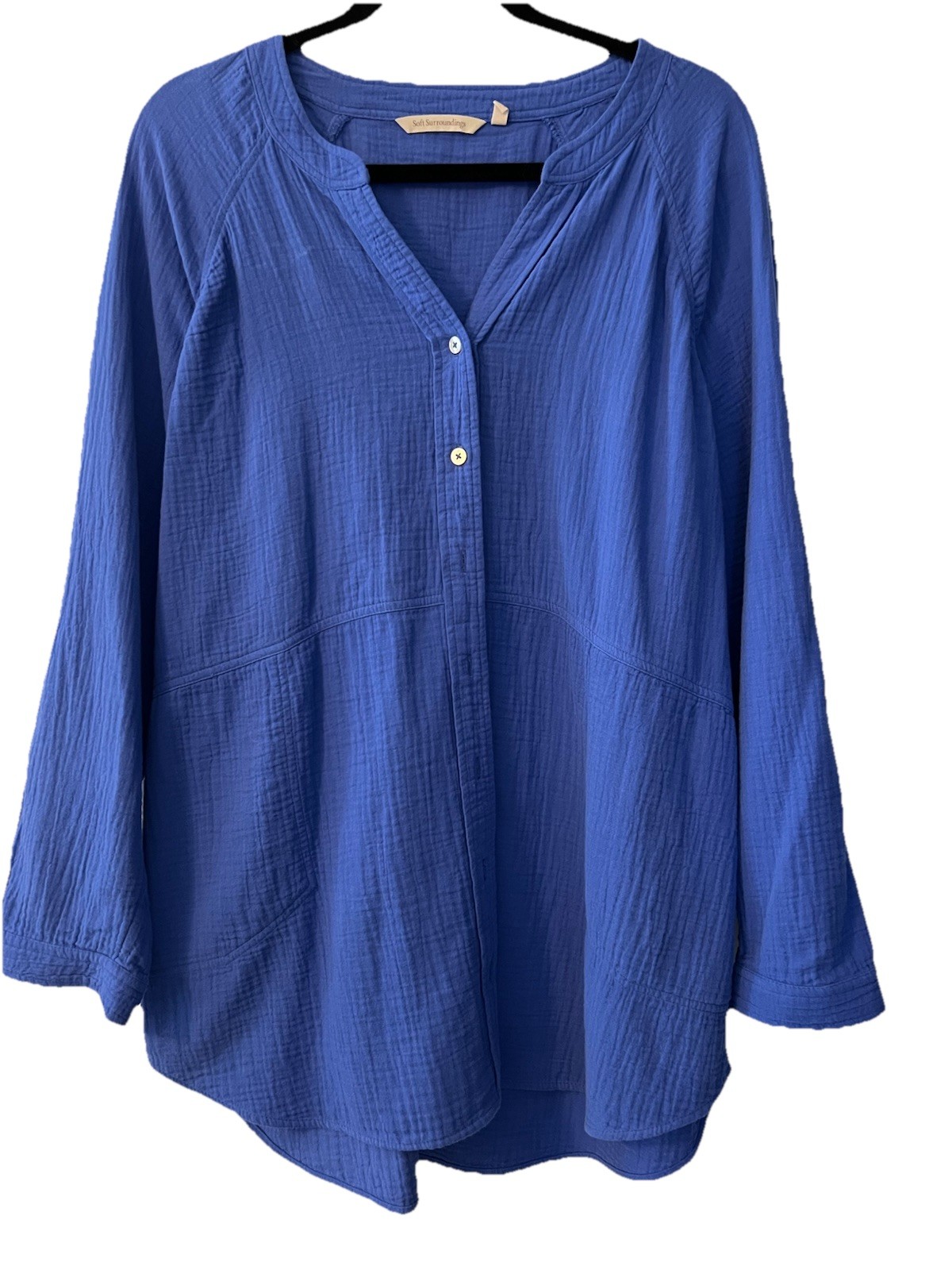 Soft Surroundings Santorini Gauze Tunic Royal Blue Button Up Cotton Shirt XL