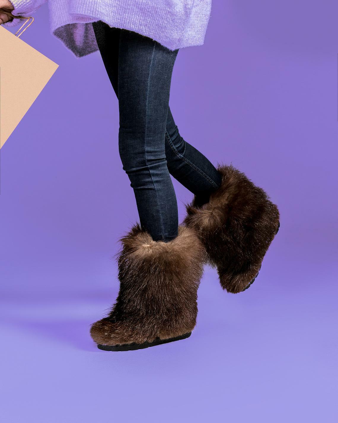Brown Goat Fur Winter Boots for Women, Snow Boots, Mukluks, Handmade