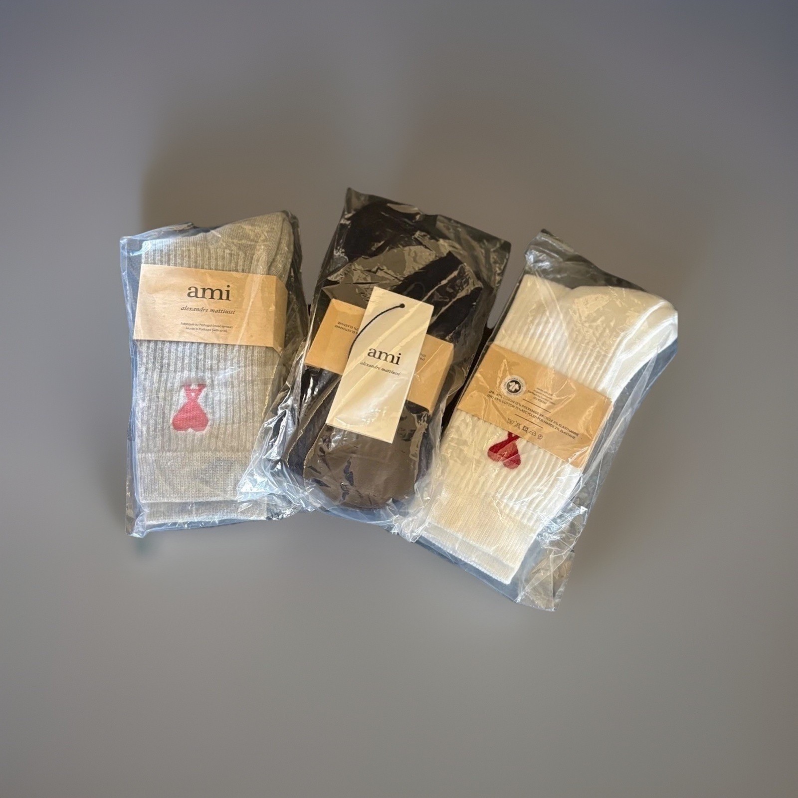 Ami Paris Socks 3 Pack Black Gray White Ami de Coeur Alex Mattiussi Men’s Medium