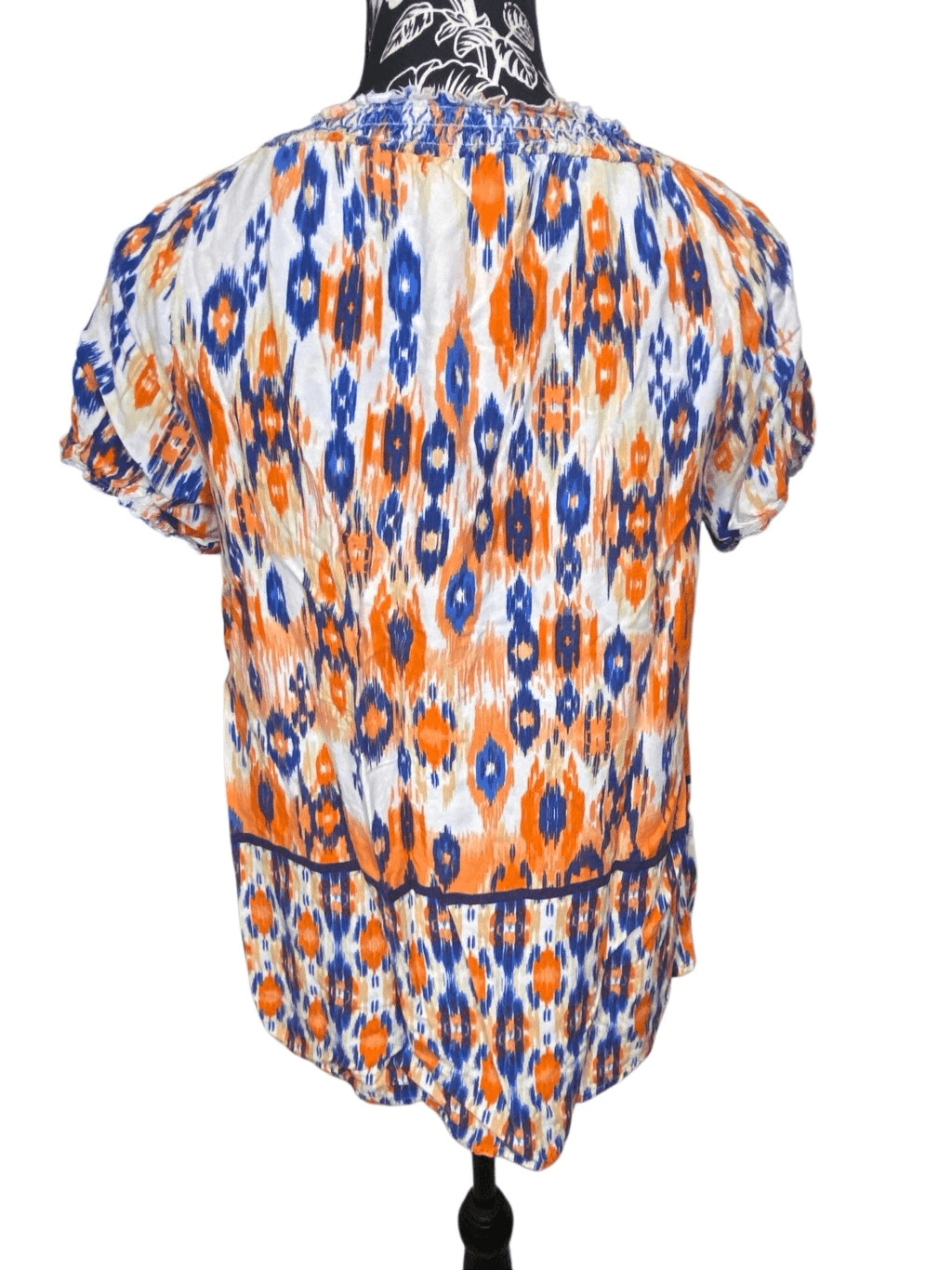 Faded Glory Boho Peasant Top Ikat Print Puff Sleeve Festival Cottagecore Blouse