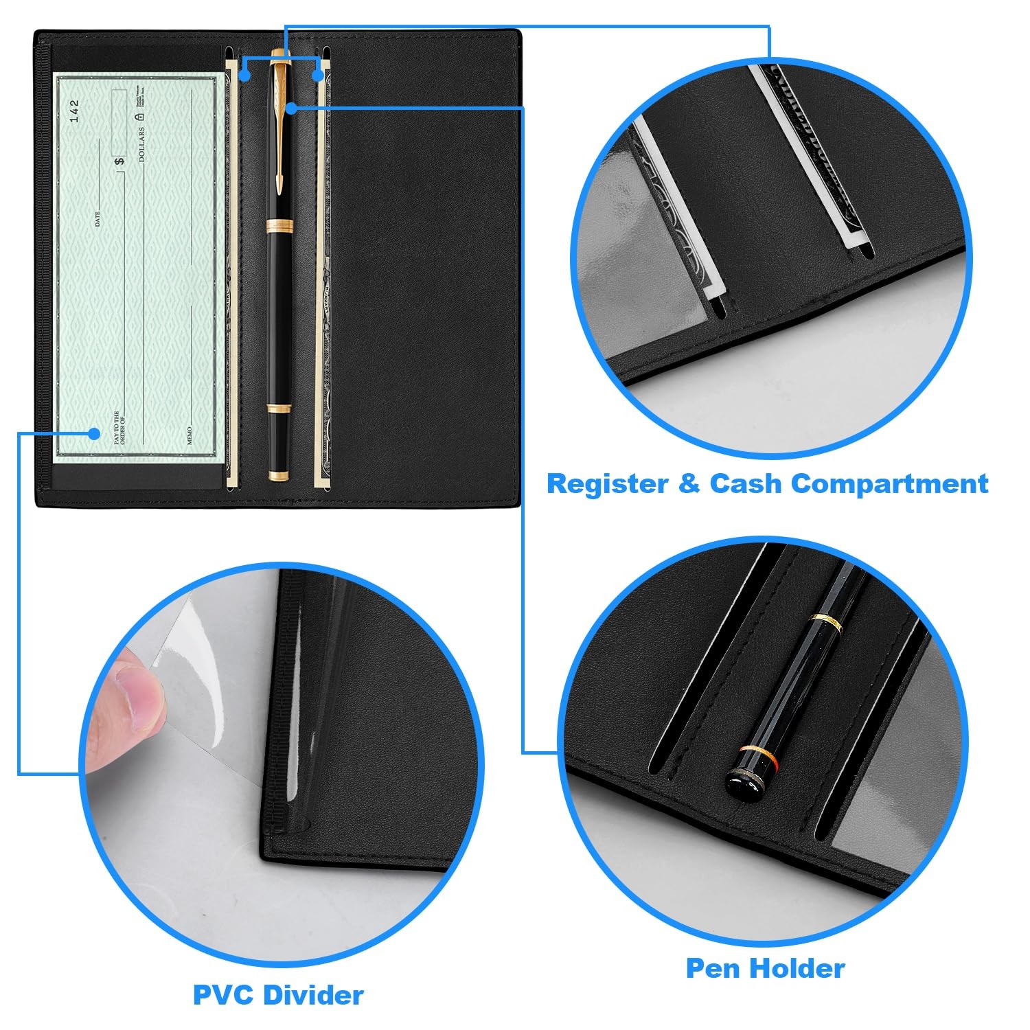 Premium Leather Checkbook Cover for Men Women Checkbook Holder Wallet RFID Block