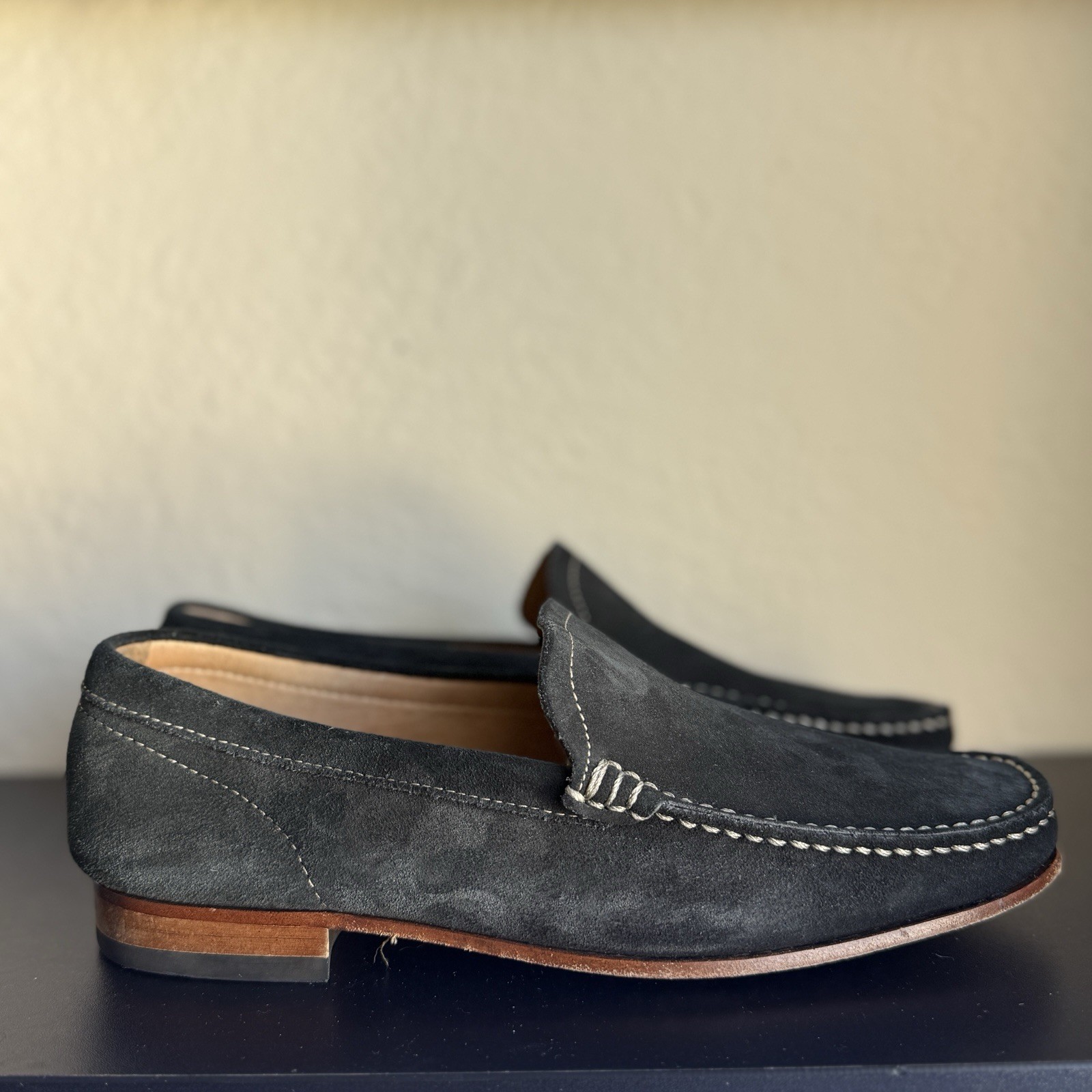 Herrings Shoes Men’s Blue Suede Slip-On Loafers Made In Italy Leather Sole US 8