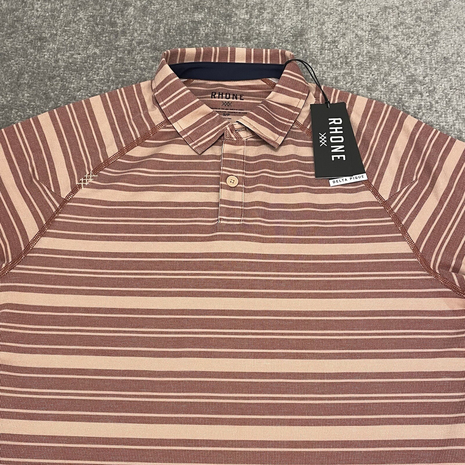Rhone Polo Shirt Mens Small Mahogany Rose Stripe Delta Pique Golf NEW $94