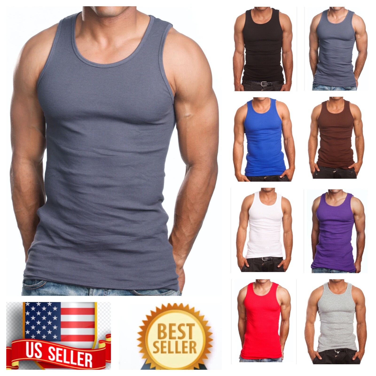 3Pack Lot 3X-5XL T-Shirt Wife Beater Tank Top Big Size Cotton A-Shirt Gym Muscle