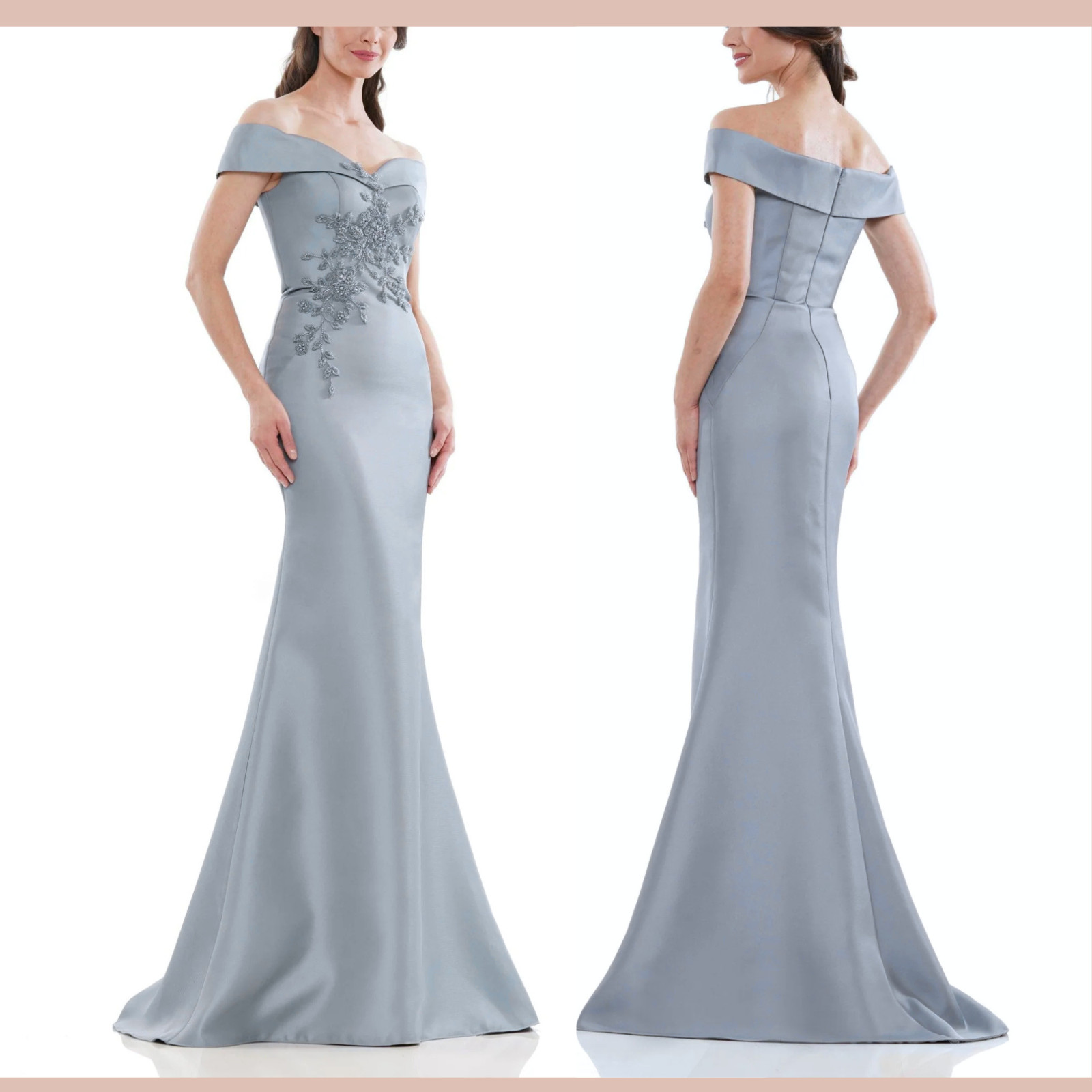 NWT $570 Marsoni [PLUS 24 ] 1142 Off Shoulder Mermaid Gown in Wedgewood J2355