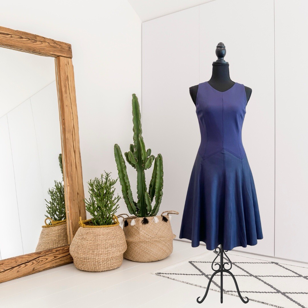 My Tribe Women’s S Sleeveless Fit & Flare Leather Skirt Dress Blue