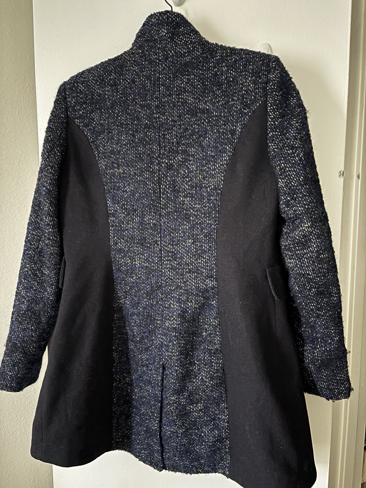 Kensie Women’s Blue/Black Pea Coat S Regular Mid-Length Button Front Lined