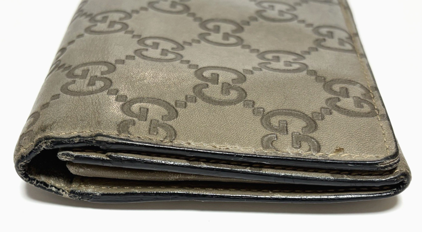 Gucci Guccissima GG Monogram Leather Long Wallet Bi-fold Made in Italy Gray