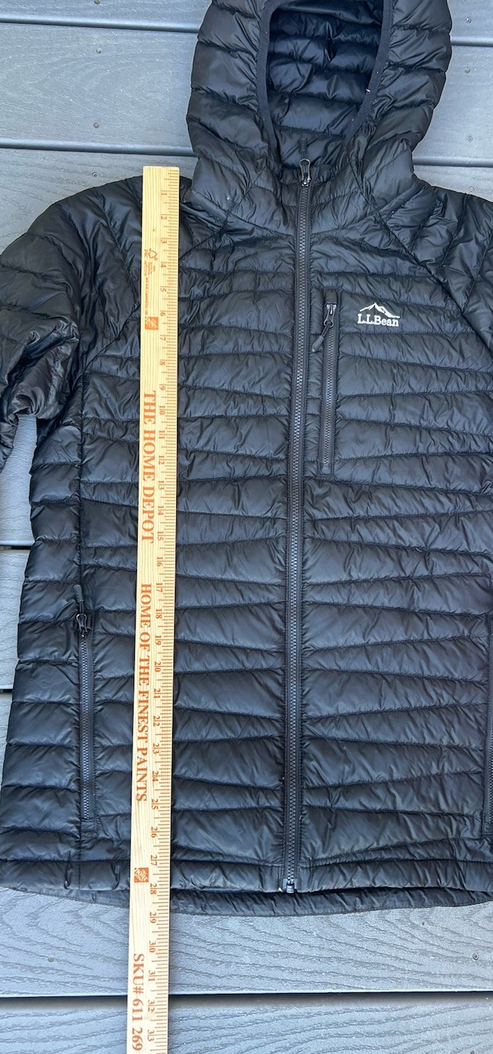 LL Bean Ultralight 850 Down Hooded Jacket Black Size Med T Downtek Pertex Puffer