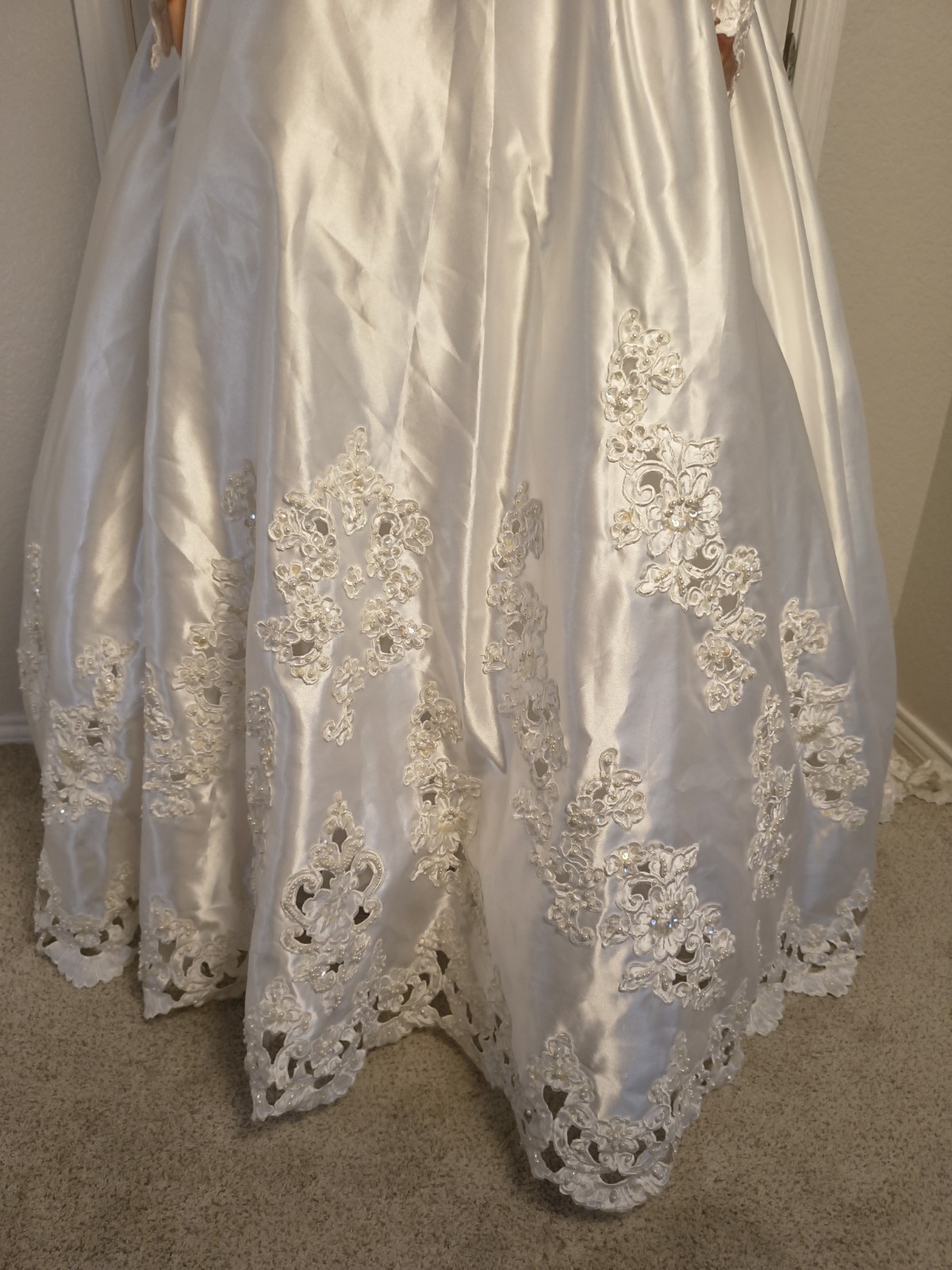Vintage Victorian High Neck Wedding Dress Satin Lace 80s 90s Size 8 Mori Lee -43