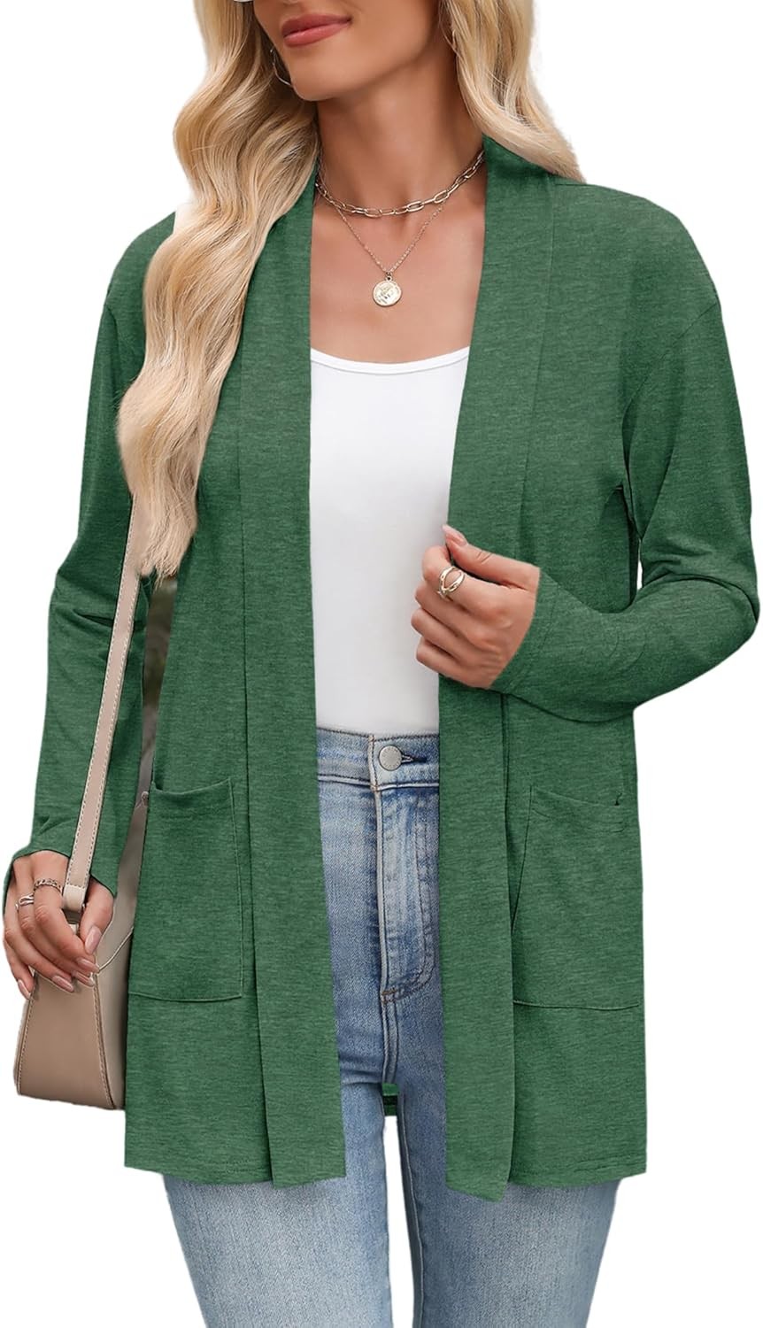 Women’s Lightweight Open Front Cardigan Sweater Casual Loose Knit with Pockets