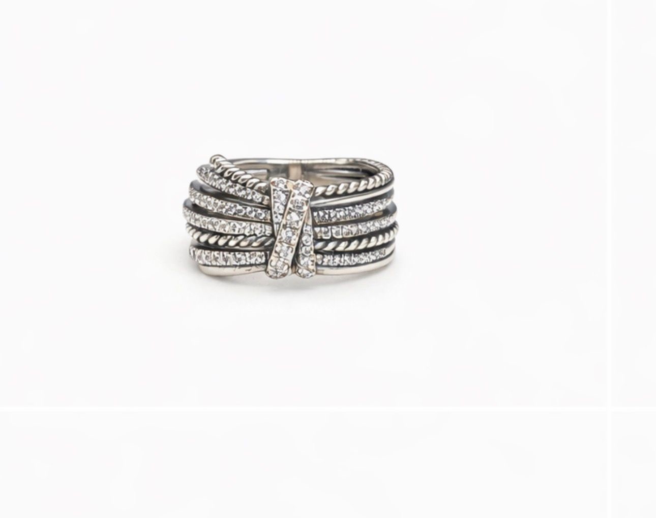 David& Yurman Sterling Silver 925 Angelika 15mm Pave .67ct Pavé Ring Size 7